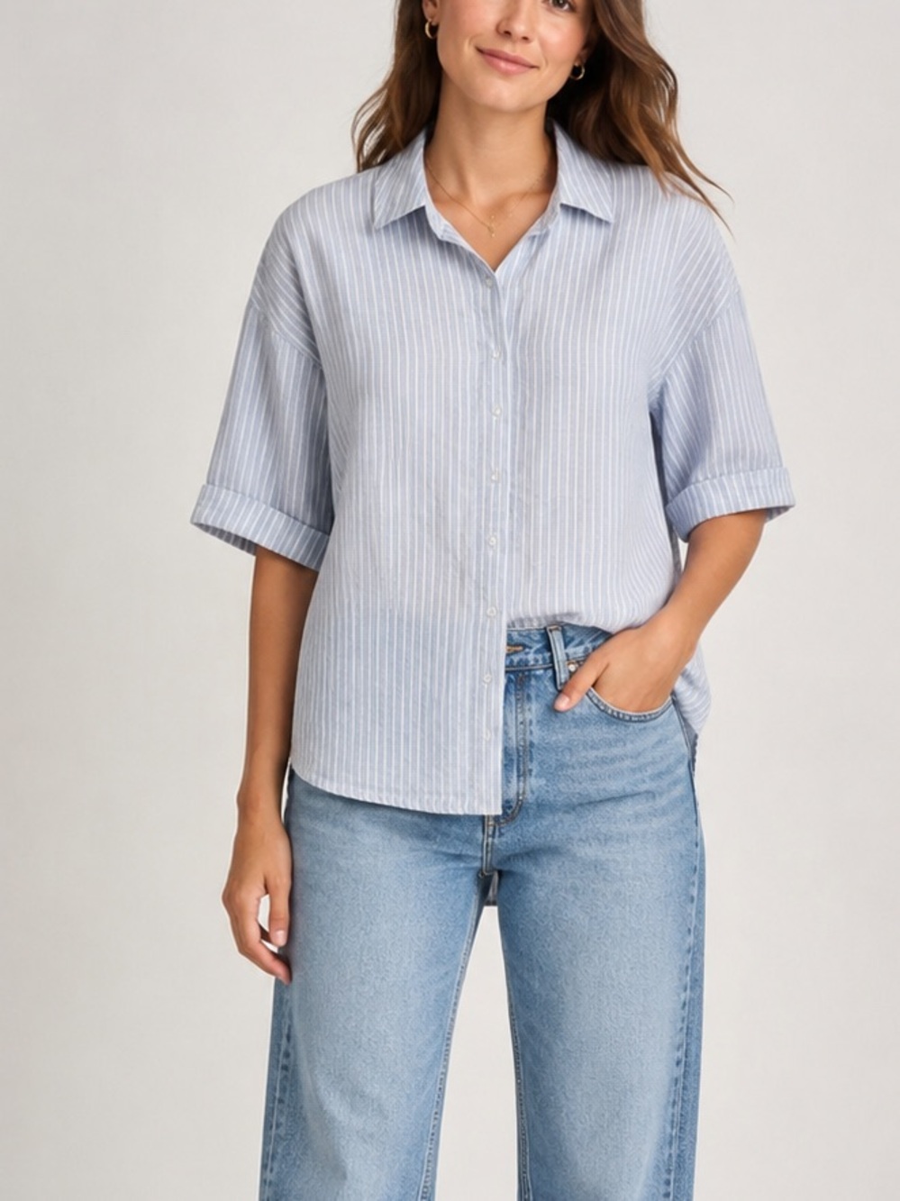 baldwin Light Blue and White Pinstripe Button-Down Shirt